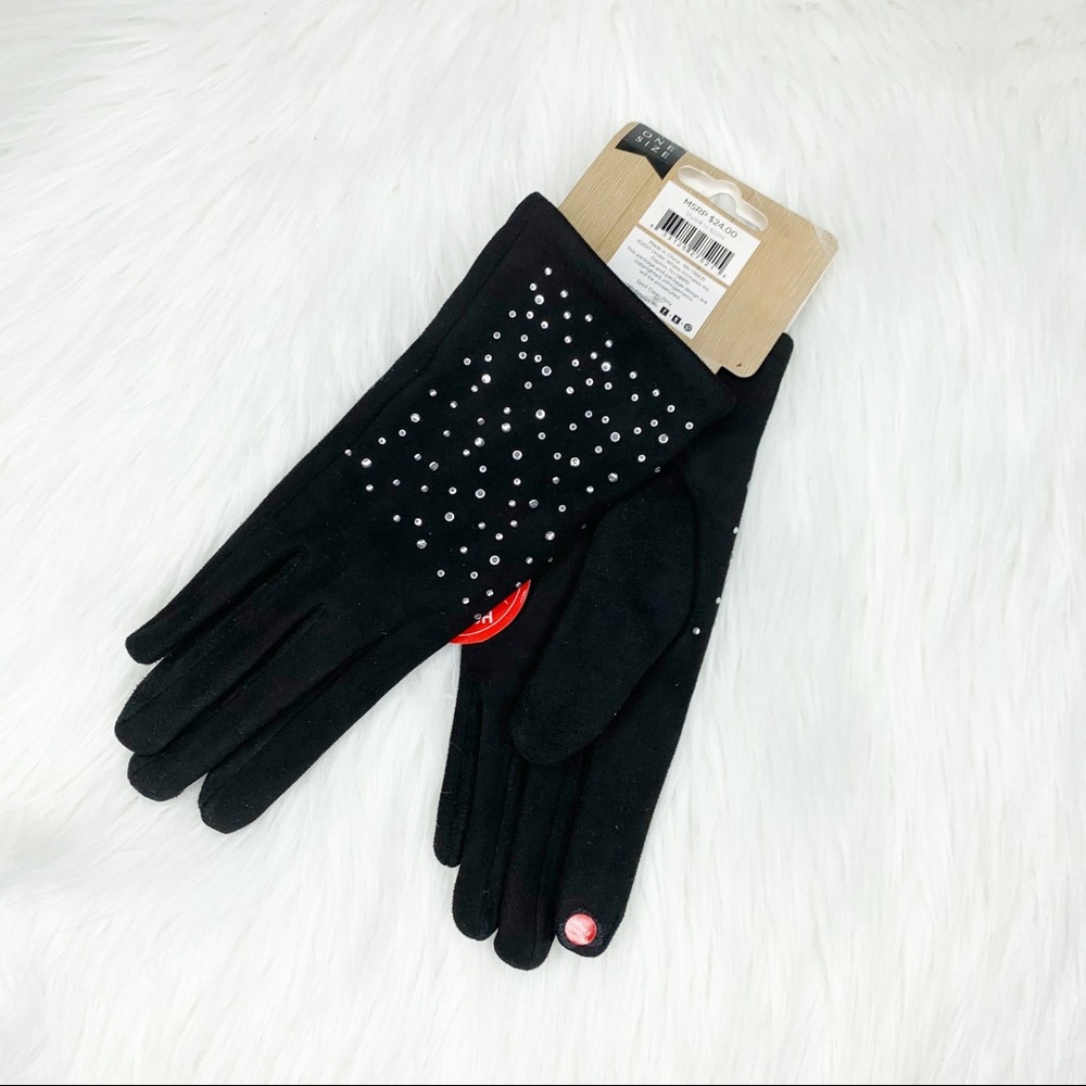 Smart Touch Black Embellished Gloves One Size - Picture 2 of 7